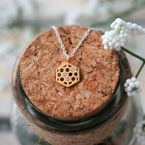Gold Honeycomb Necklace with Cubic Zirconia
